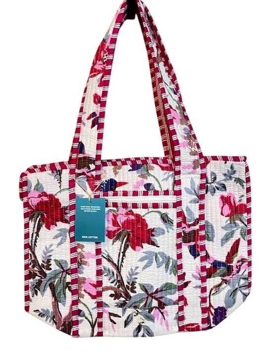 Unbranded Handbags - 100% Cotton Handmade Floral Beach Tote Bag S White Vacation Resort Summer Spring